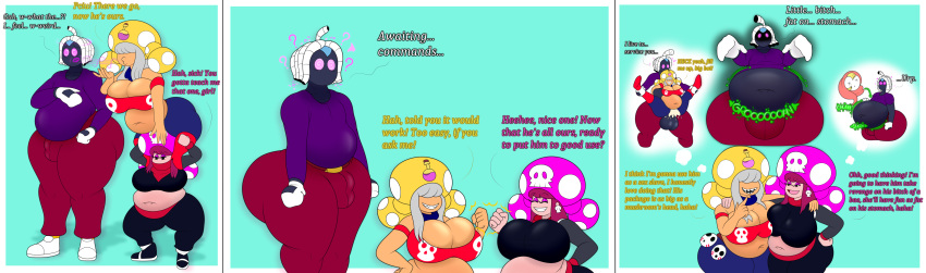 1boy 2girls adam_(mobiustheice) big_ass big_belly big_breasts big_butt bob-omb bulge chub chubby chubby_female chubby_male dialogue english_dialogue femboy femboy_pred huge_ass huge_butt hypnosis imagination imagining imminent_vore lara_(mobiustheice) mario_(series) mind_control mobiustheice plot plotting tara_(mobiustheice) thick_thighs toad_(mario) wanda_(dongwongtang) wide_hips