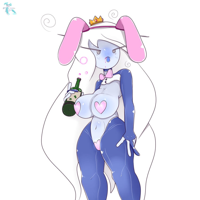 1girls adventure_time big_breasts bunny_ears crisisaura female female_only heart-shaped_pasties ice_queen ice_queen_(adventure_time) large_breasts long_hair looking_at_viewer navel panties reverse_bunnysuit solo solo_female solo_focus swirly_eyes thick_thighs thighs tongue tongue_out white_body white_eyes white_hair white_skin wide_hips