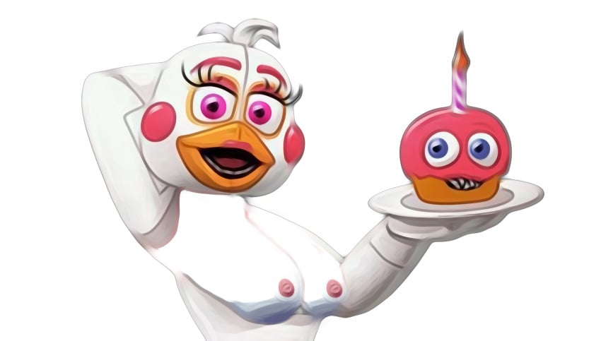 breasts cupcake five_nights_at_freddy's funtime_chica_(fnaf) pose posing posing_for_the_viewer white_body white_skin