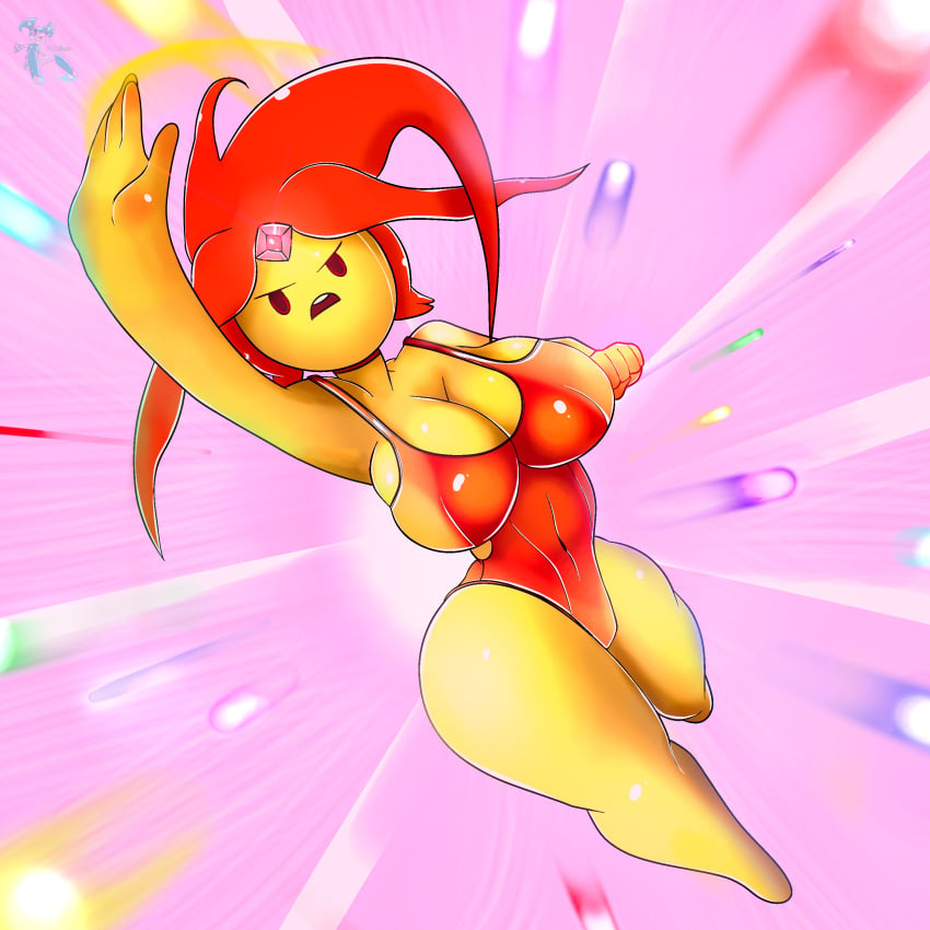 1girls adventure_time big_breasts breasts cleavage crisisaura female female_only flame_princess large_breasts leotard navel nipples orange_body orange_hair orange_skin red_hair solo solo_female solo_focus thick_thighs thighs wide_hips