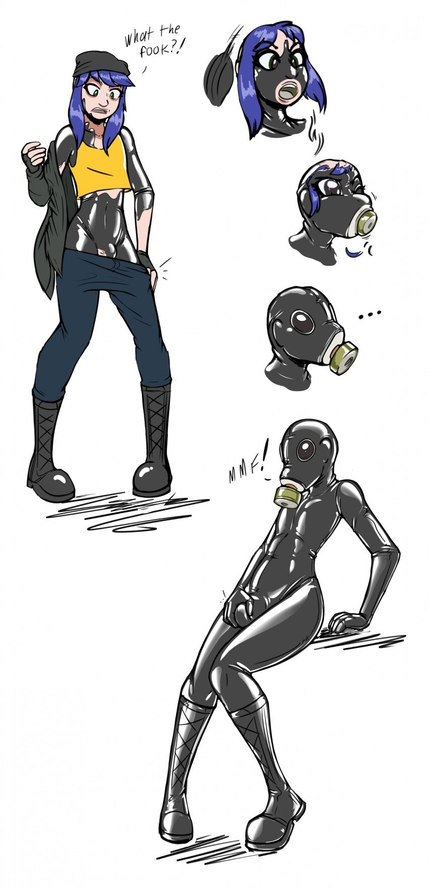 2022 bulge drone femboy gas_mask grey_ryder helixjack latex latex_boots latex_suit male null_bulge original original_character original_characters penis_under_clothes solo solo_intersex tagme transformation