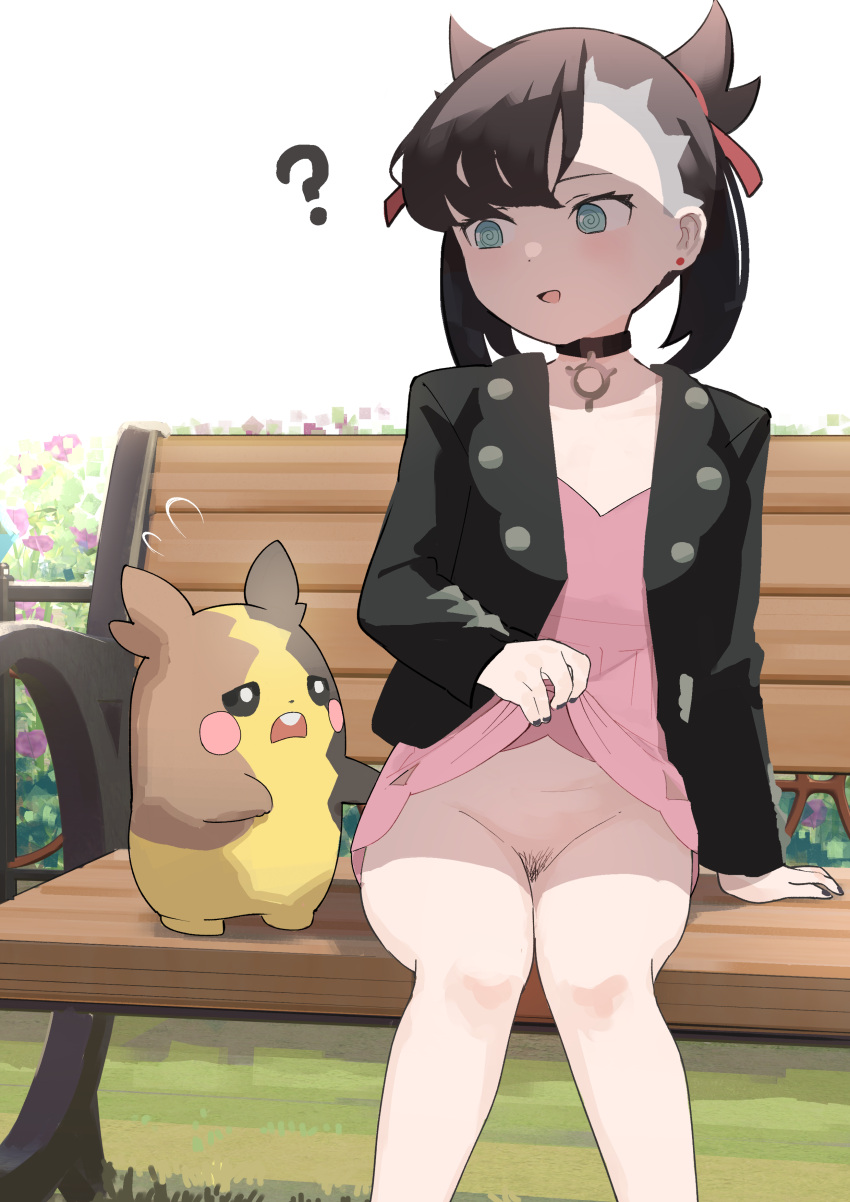 1girls female_pubic_hair marnie_(pokemon) painted_nails pokemon pokemon_ss pubic_hair samidareura skirt skirt_lift teenager