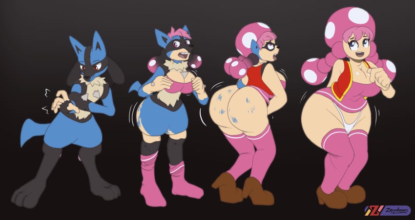 2021 ahe_gao anthro anthro_to_human breast_expansion furry humanization lucario mario_(series) mtf_transformation pokemon pokemon_(species) reyn_the_lucario tagme toadette transformation transformation_sequence zeydaan