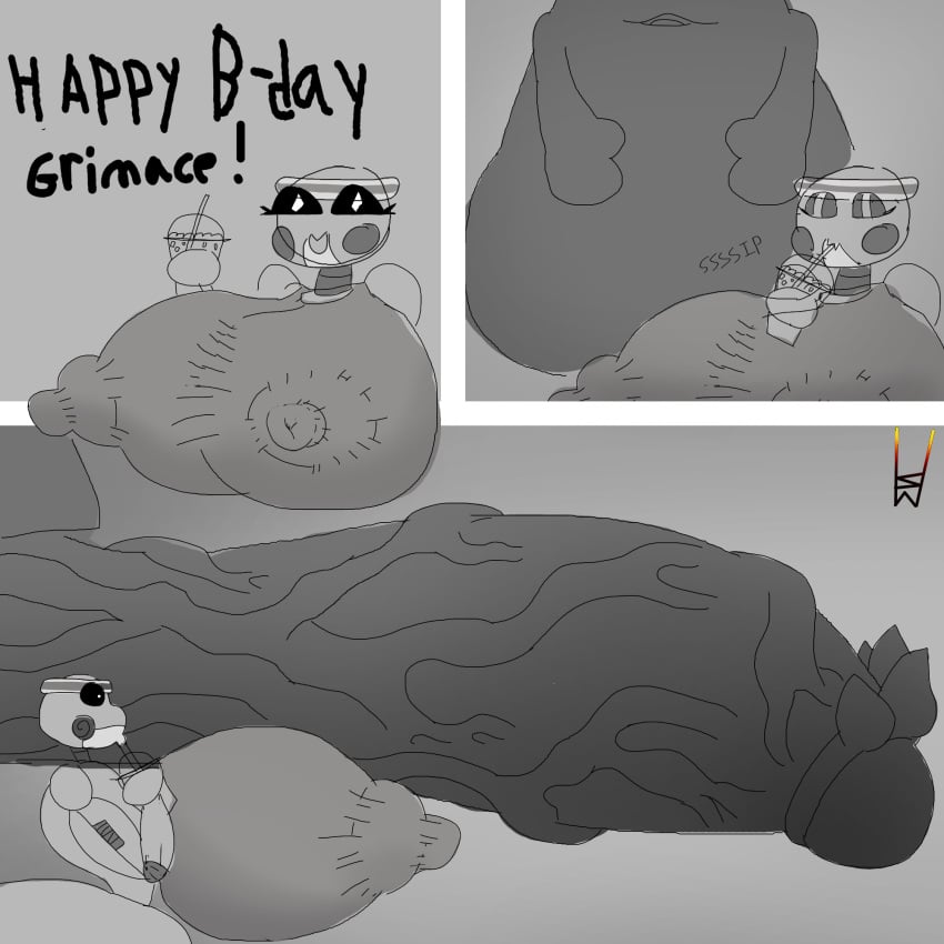 amphibian animatronic anthro beverage big_breasts breasts clothed clothing comic_panel duo female frog genitals greyscale grimace_(mcdonald's) grimace_birthday_shake grimace_shake hi_res huge_breasts hyper hyper_breasts hyper_genitalia imminent_death imminent_rape it'll_never_fit looking_at_viewer machine makeup male male/female mascara mcdonald's milkshake monochrome nipple_outline penis penis_on_shoulder presenting presenting_penis rana_the_frog_(onomatopoeiaono) robot shocked shocked_expression simple_background something_wicked_(artist) spiked_penis spikes spikes_(anatomy) stretched_clothing surprise surprised_expression sweatband text vein veiny_penis