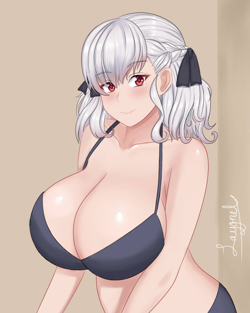 1girls artist_signature black_bra breasts_bigger_than_head dynamiward gigantic_breasts girls'_frontline green_eyes red_eyes spas-12_(girls'_frontline)