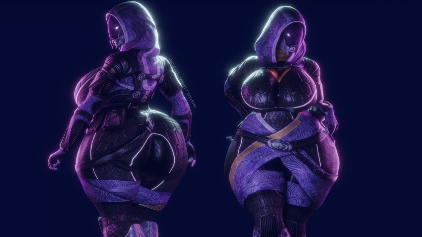 1girls 3d alien alien_girl bioware bodysuit coolmaster98 dark_background fat_ass fat_butt female female_only fully_clothed looking_back masked mass_effect quarian solo tali'zorah_nar_rayya