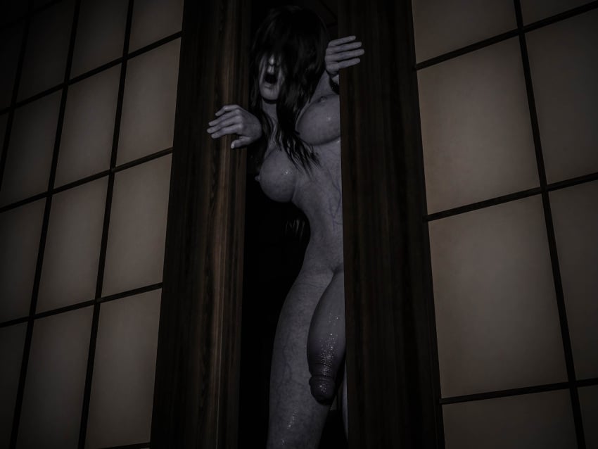 3d big_cock big_penis breasts dark_hair daz_studio futa_only futanari ghost hair_over_eyes horror misuzalha3d onryo pale_skin penis render scary self_upload solo undead