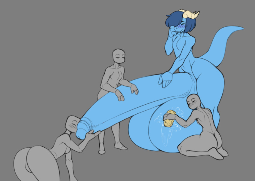 1boy anon anonymous_male anthro big_penis blue_(reddrago) blue_body cock_worship dragon erection femboy huge_cock hung_trap hyper hyper_balls hyper_penis male penis reddrago standing thick_thighs wide_hips