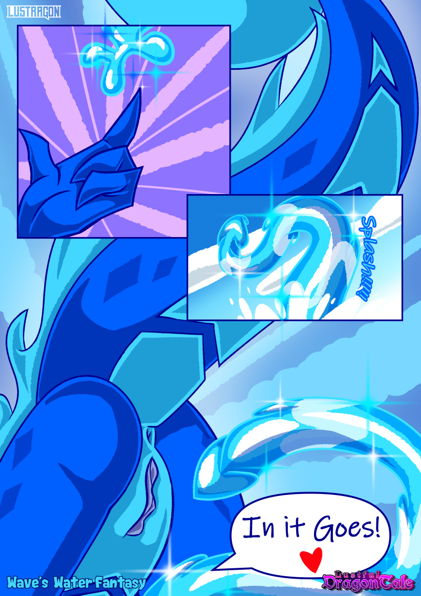 2022 absurd_res anthro anus aquatic_dragon ass ass_up blue_body blue_pussy blush close-up comic dialogue digital_drawing_(artwork) digital_media_(artwork) dragon english_text female fur genitals hair heart hi_res lustragon marine nude open_mouth pussy scalie small_anus smile solo tail tentacle text using_magic water water_tentacles watermark wave_(iestragon) wet