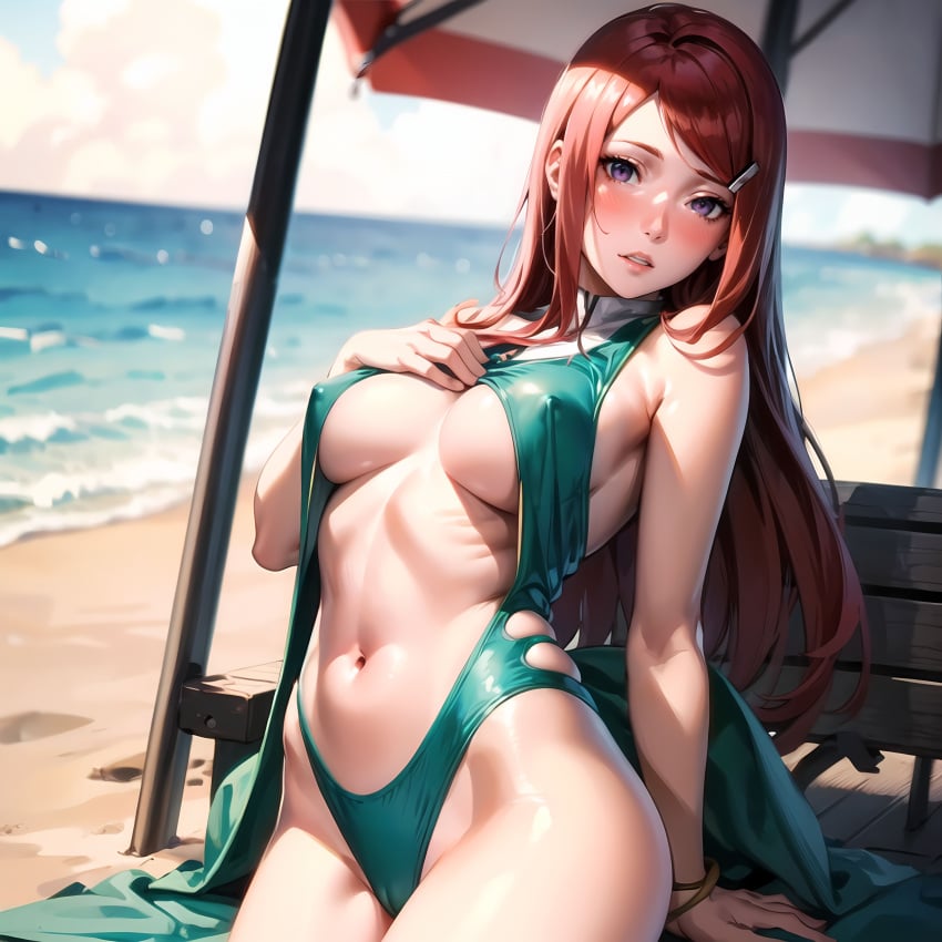 1girls ai_generated alyxra beach bikini blush breasts cameltoe cleavage female female_only hair_ornament hairclip light-skinned_male light_skin long_hair looking_at_viewer mature mature_female milf nai_diffusion naruto naruto_(series) naruto_shippuden one-piece_swimsuit outdoors purple_eyes red_hair seaside shiny shiny_hair shiny_skin solo solo_focus stable_diffusion swimsuit underboob uzumaki_kushina very_long_hair voluptuous