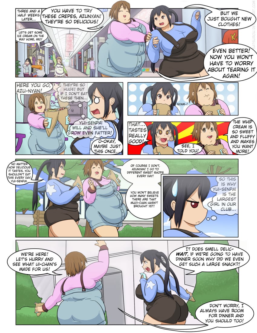 azusa_nakano_(k-on!) bbw big_butt butt chubby chubby_female comic eating fat fat_ass fat_girl fat_woman ice_cream k-on! obese obese_female overweight overweight_female speech_bubble thick_thighs weight_gain yui_hirasawa_(k-on!)