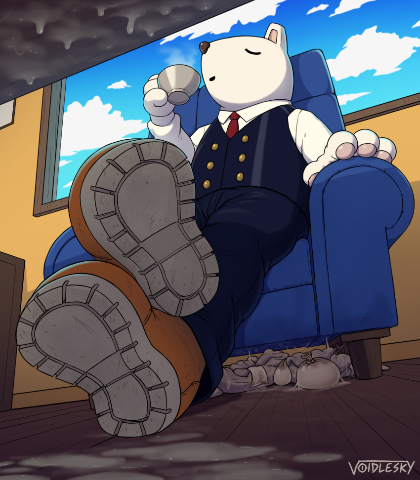 beverage bodily_fluids boots clothing condom cum cum_on_ground feet feet_fetish feet_focus filled_condom foot_fetish foot_focus footwear furry genital_fluids hi_res male male_foot_fetish male_only my_hero_academia nedzu principal_nezu sexual_barrier_device socks tea toony uniform voidlesky