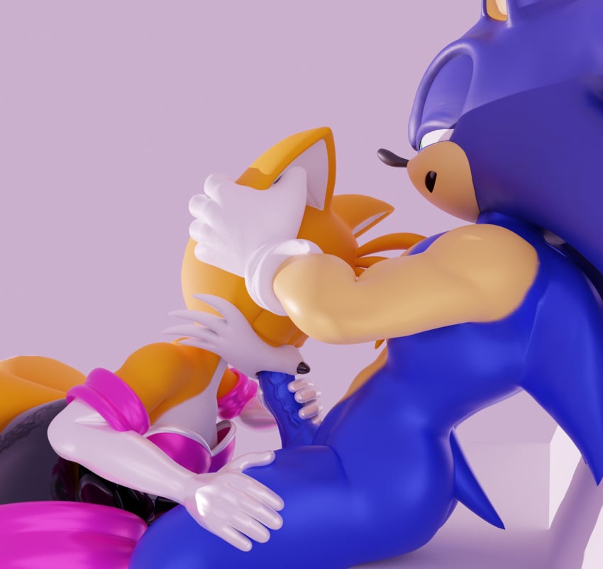 2boys 3d 3d_(artwork) blowjob crossdressing duo eggsaladsandwich elbow_gloves fellatio femboy fox gay gloves hand_on_head hand_on_penis hedgehog latex latex_gloves latex_suit male male/male male_only sonic_(series) sonic_the_hedgehog tails yaoi