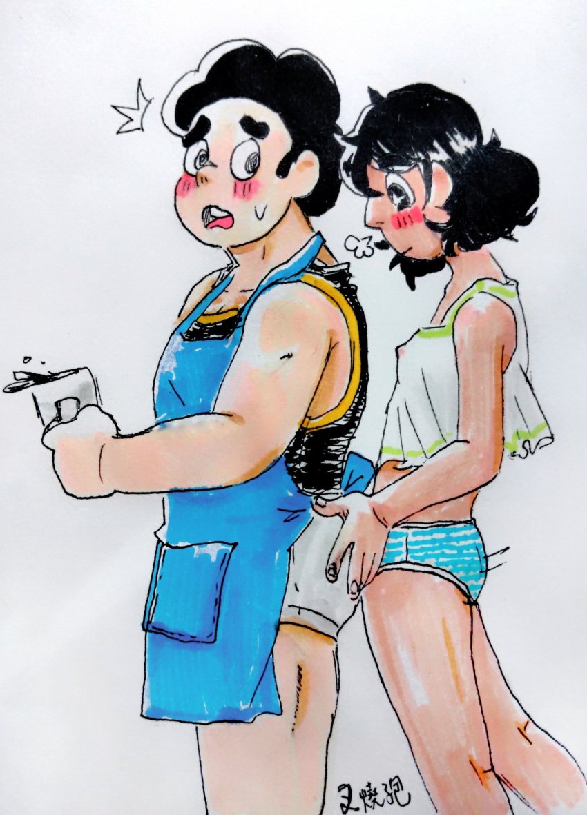 apron clothed connie_maheswaran grope groping_ass sporeshoot33 steven_quartz_universe steven_universe tagme