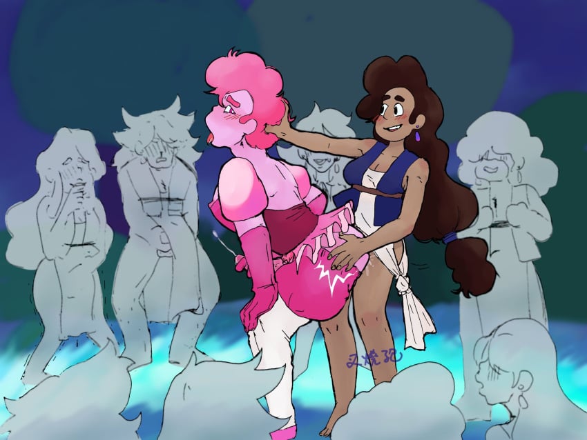 anal clothed_sex cosplay crossdressing crowd dark_skin exhibitionism female futanari human intersex male masturbation pale_skin penis pink_diamond_(cosplay) pink_steven public_sex sporeshoot33 steven_quartz_universe steven_universe stevonnie watching zoomans