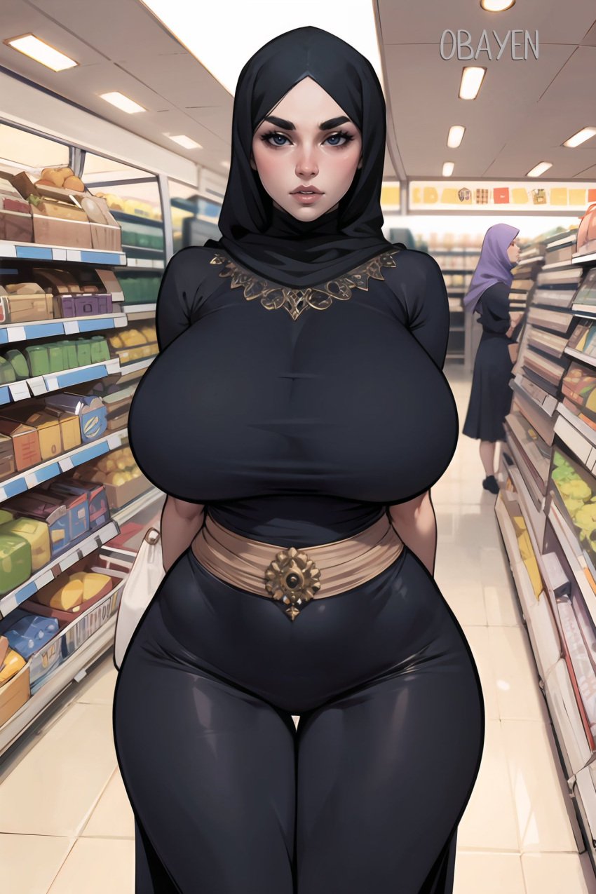 1girls ai_generated arabian arabian_clothes arabian_female female_focus female_only hijab huge_breasts large_breasts mature_female middle_eastern muslim muslim_female obayen original original_character plump_lips sagging_breasts stable_diffusion voluptuous voluptuous_female