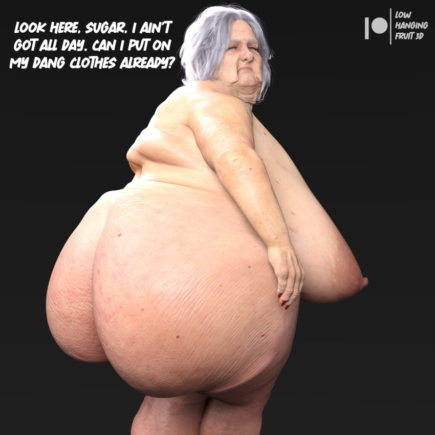 3d 3d_(artwork) annoyed areolae ass bbw big_ass big_breasts breasts butt_focus cellulite daz3d daz_studio dialogue female gilf granny hips huge_breasts jowls large_areolae large_ass large_breasts looking_at_viewer lowhangingfruit3d_(artist) mature_female nipples nude nude_female nun old_woman original_character overweight overweight_female pinup red_nails solo solo_female solo_focus sunspots thick_ass very_old_female wide_hips wrinkled_skin wrinkles