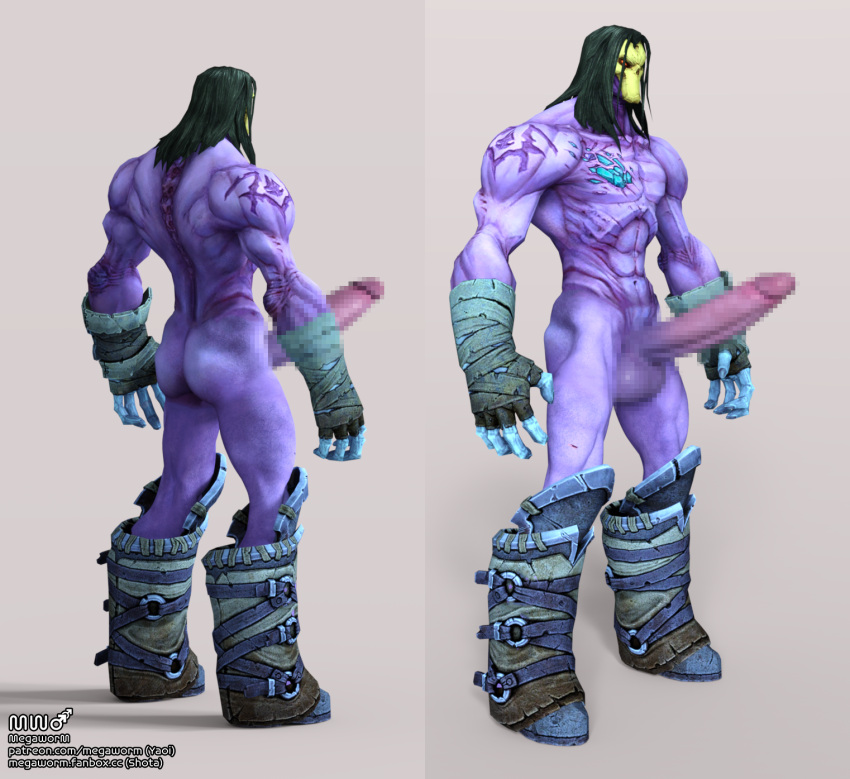 1boy 3d abs ass bare_arms bare_ass bare_back bare_chest bare_legs bare_shoulders bare_thighs big_balls big_penis black_hair boots broad_shoulders cock darksiders darksiders_2 death_(darksiders) dick dick_root erect_penis erection gloves grey_body grey_skin huge_balls huge_cock humanoid large_penis long_hair male male_focus male_only markings mask masked masked_male mosaic_censoring mostly_nude muscle muscles muscular muscular_arms muscular_legs muscular_male muscular_thighs naked naked_male no_humans nude nude_male nudity pecs pectorals penis scar six_pack skull_mask tagme tagme_(artist) tattoo tattoos testicles thighs