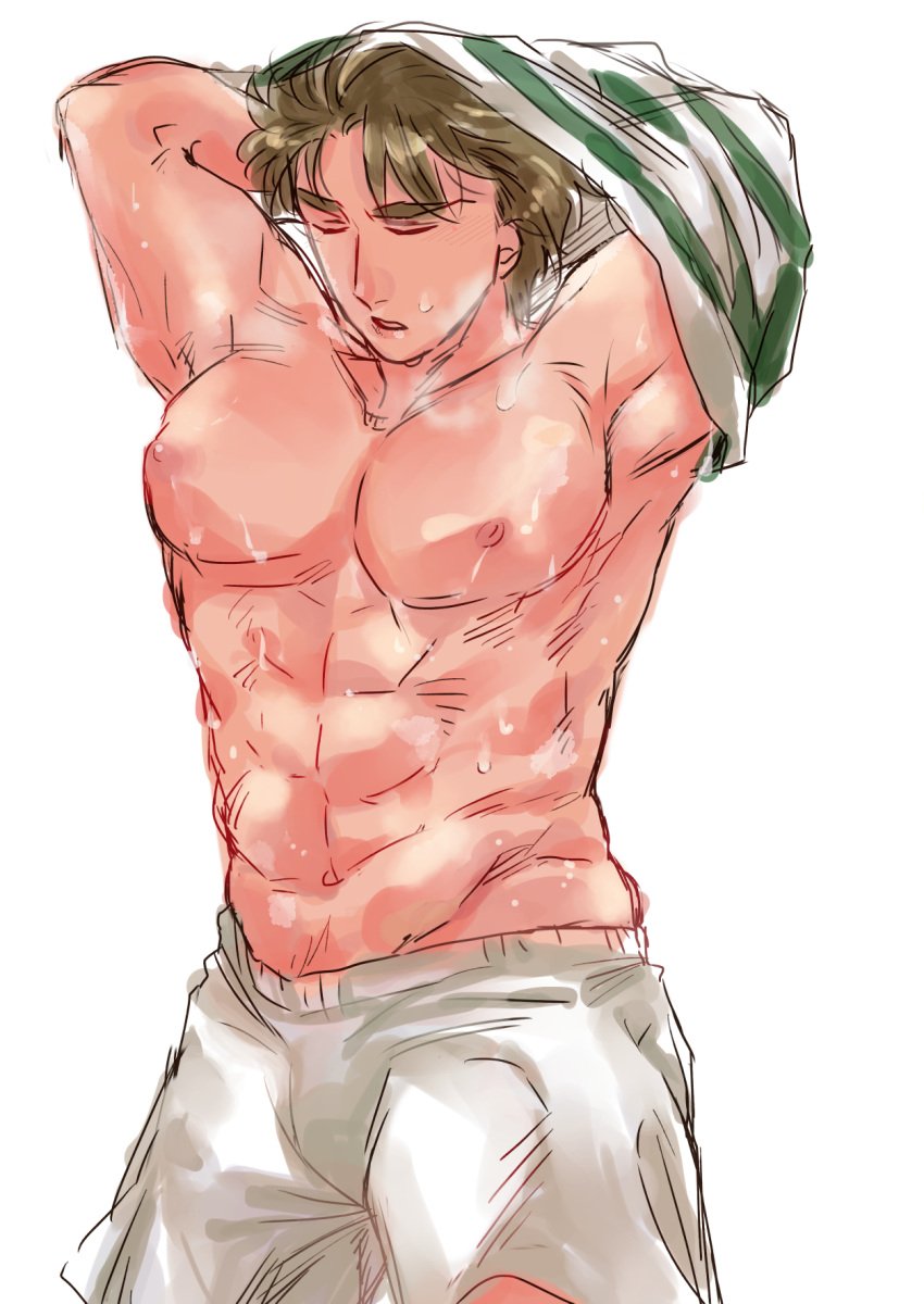 1boy bara exposed_pecs jojo's_bizarre_adventure jonathan_joestar male male_only muscular_male pectorals phantom_blood solo tomachi_(artist) undressing