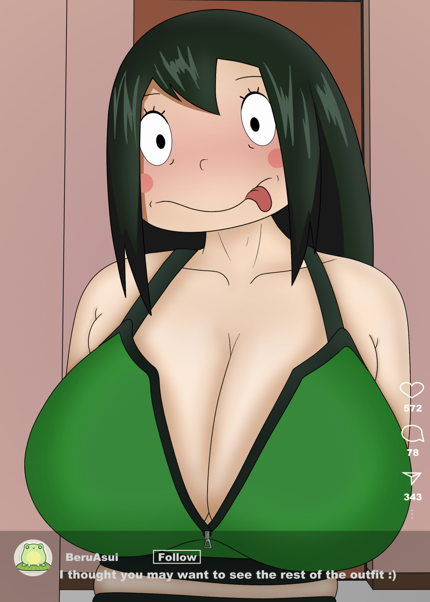 asui_beru beru_asui big_breasts huge_breasts looking_at_viewer milf my_hero_academia nap´sart sports_bra sportswear tongue_out