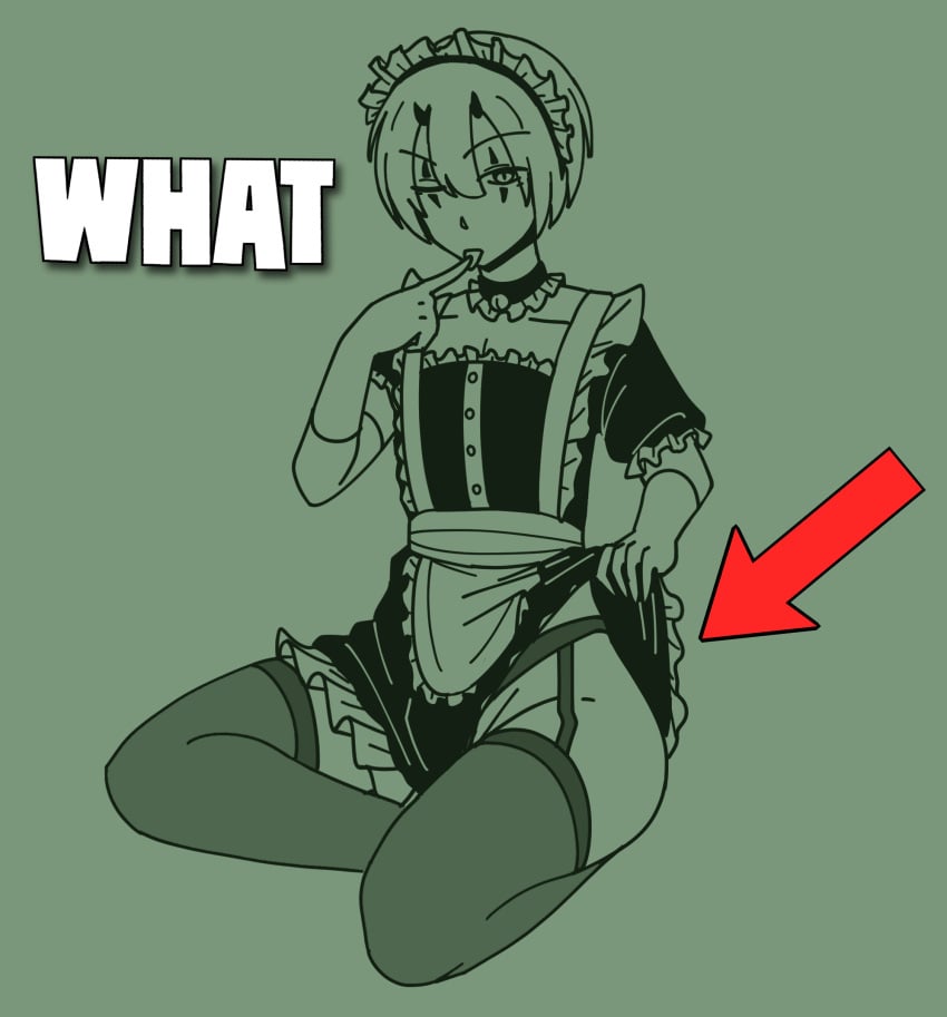 agamatsu_phallus arrow cat_collar deepwoken femboy green_background horns image licking_finger looking_at_viewer maid_headdress maid_outfit maid_uniform phallus roblox supaa winking winking_at_viewer