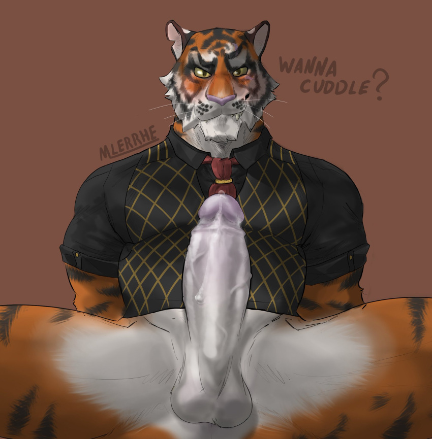 balls black_fur blush cock dadbod daddy dick fortnite furry gay hard_on male male_only mlerrhe_(artist) orange_fur oscar_(fortnite) penis pov pov_crotch scar shirt shirt_only teeth tie tiger veins veiny_penis white_fur yellow_eyes