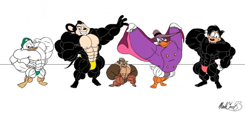 abs artist_request biceps big_muscles chip chip_'n_dale_rescue_rangers crossover darkwing_duck darkwing_duck_(character) disney ducktales goof_troop huge_muscles hyper_muscles large_muscles louie_duck male male_only max_goof mighty_mouse mighty_mouse_(character) muscles muscular muscular_arms muscular_legs muscular_male muscular_thighs paramount_pictures pecs signature simple_background speedo tagme tail terrytoons white_background