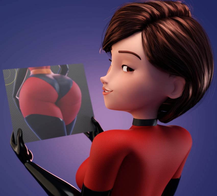 1girls admiring_self ass_focus clothed clothed_female female female_only helen_parr huge_ass looking_at_viewer looking_back milf smitty34 the_incredibles wide_hips