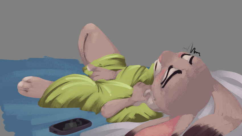 16:9 2023 3_toes 4_fingers anthro bed blush breast_grab breasts closed_eyes digital_media_(artwork) digital_painting_(artwork) dipstick_ears disney electronics feet female fingering fingering_self fingers furniture grey_background hand_on_breast hi_res judy_hopps lagomorph leporid lying mammal masturbation multicolored_ears on_back oversized_shirt phone rabbit simple_background solo tangerine_(artist) toes vaginal_masturbation vaginal_penetration widescreen zootopia