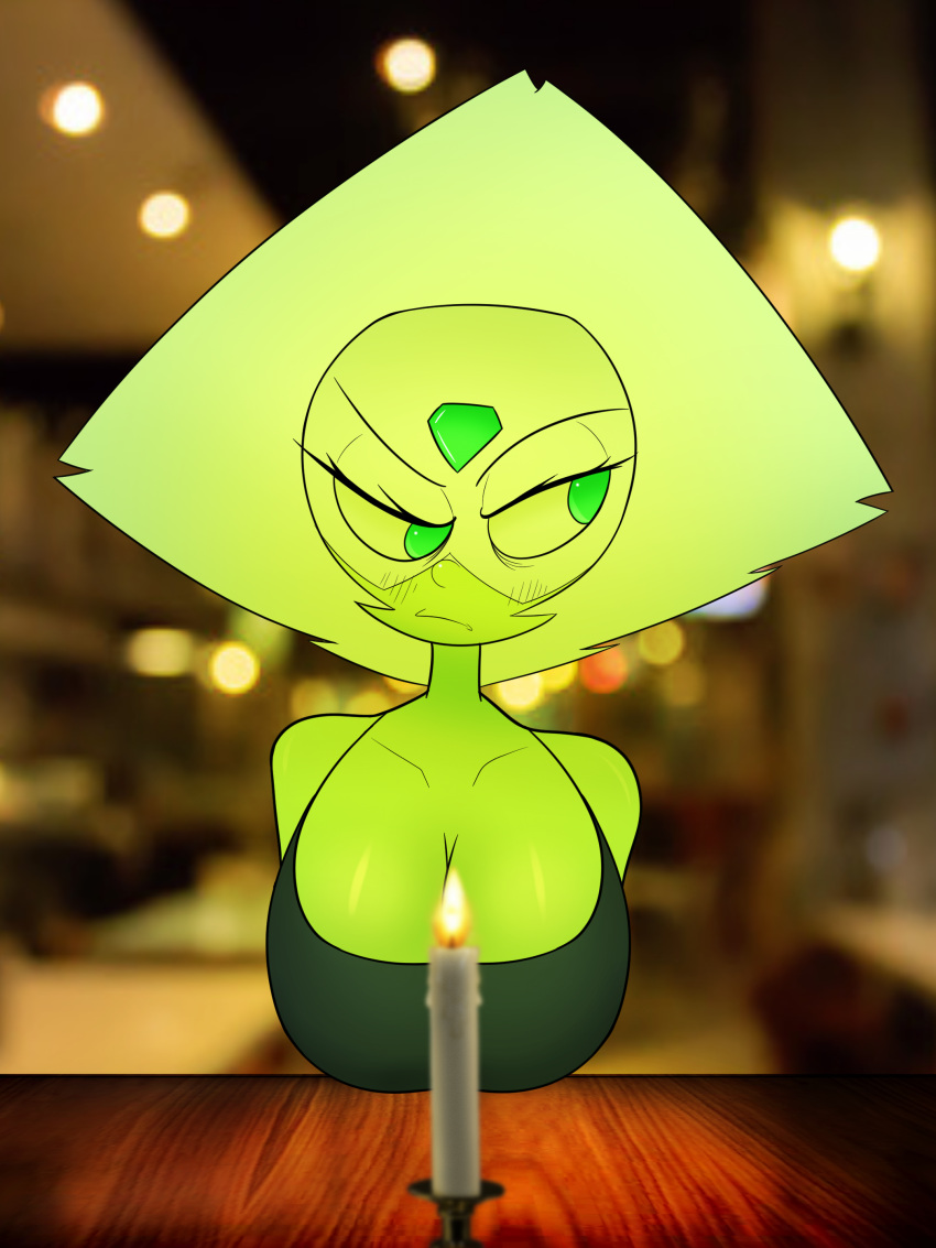 big_breasts breasts cartoon_network daryoart gem_(species) green_body green_skin peridot_(steven_universe) restaurant steven_universe