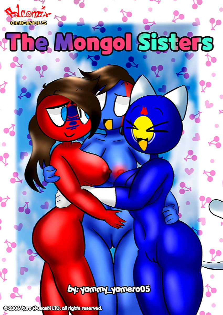 2000s 2006 3girls bbmbbf blue_body blue_eyes breasts brown_hair cat_ears cat_tail closed_eyes comic_cover countryhumans countryhumans_girl happy hugging hugging_each_other inner_mongolia_(countryhumans) kuro_musashi mongolia_(countryhumans) mongolian_people’s_republic_(countryhumans) multiple_girls naked nostalgia orange_mouth palcomix pussy red_body vagina white_gloves