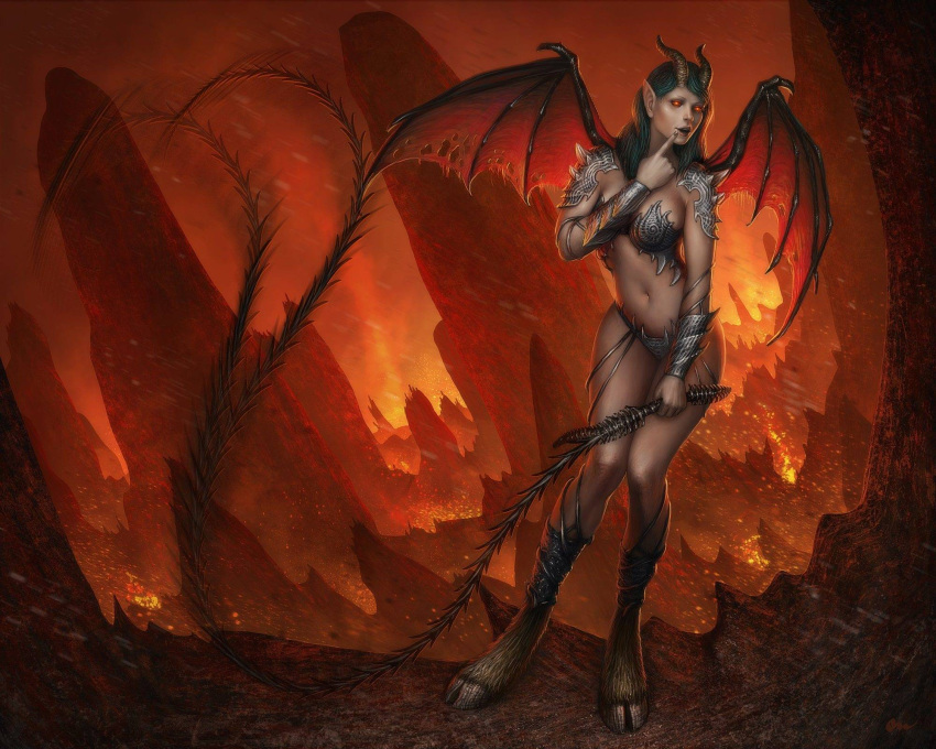 1girls artist_request black_hair demon_girl demon_horns demon_wings demoness devil_girl devil_horns devil_wings female female_focus female_only oops partially_clothed partially_clothed_female red_eyes succubus succubus_horns succubus_wings