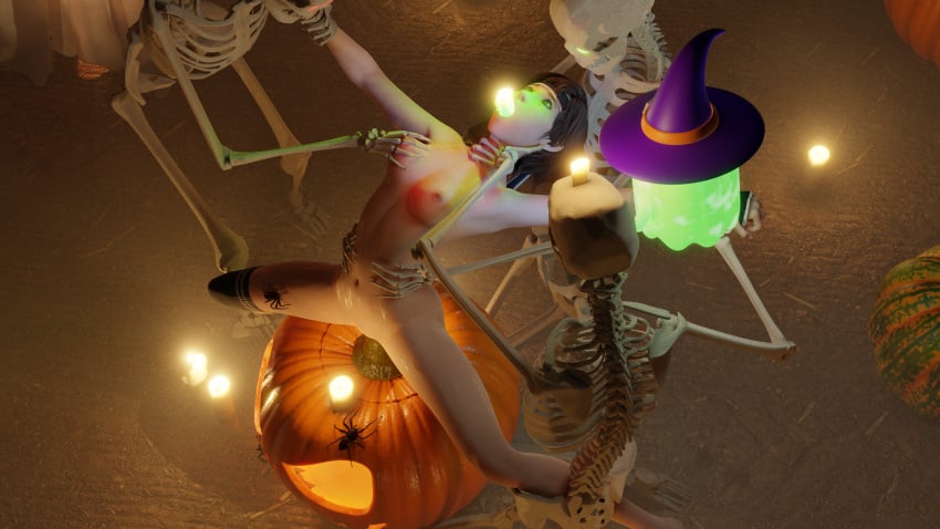 3d bondage d34db33f field final_fantasy final_fantasy_vii girl halloween held_down night pumpkin pumpkin_patch rape restrained skeleton spooky yuffie_kisaragi