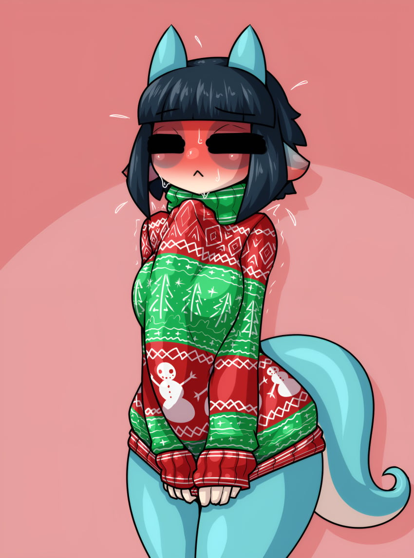 1futa autopaizuri autopaizuri_under_clothes bangs big_penis big_thighs black_hair blue_(limebreaker) blue_body blush bottomless bulge christmas_clothing dickgirl embarrassed erection_under_clothes furry futa_only futanari holding_clothing horny huge_cock hyper hyper_penis intersex limebreaker looking_embarrased original paizuri penis penis_outline penis_under_clothes penis_visible_through_clothing short_hair small_breasts solo solo_focus solo_futa sweater two_tone_body two_tone_tail