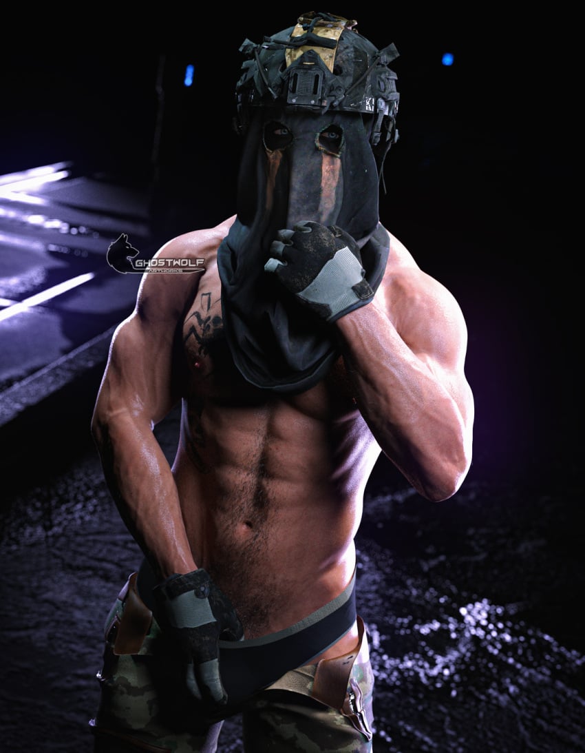 1boy 3d 3d_model activision blue_eyes call_of_duty call_of_duty_modern_warfare_2_(2022) exposed_underwear ghostwolf konig konig_(call_of_duty) male male_focus male_only male_pov masked masked_male military muscular muscular_male no_visible_genitalia shirtless shirtless_male solo unbuttoned_pants