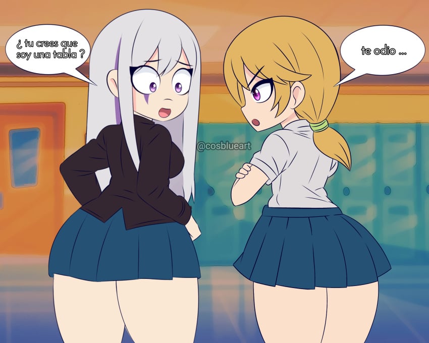 ass background butt_crack butt_focus chica_(fnafhs) cosblueart fnafhs fnafhs_z3ro mai_(fnafhs) school_uniform tagme translation_request