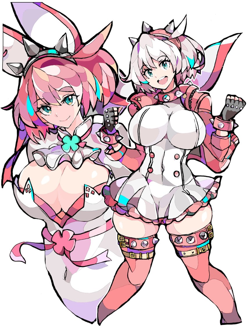 alternate_breast_size big_breasts blue_eyes breasts bunny_ears collar elphelt_valentine enpe female_focus female_only fingerless_gloves guilty_gear guilty_gear_strive guilty_gear_xrd large_breasts light-skinned_female light_skin pale-skinned_female pale_skin spiked_bracelet spiked_collar spiked_hair thigh_gap thigh_squish thighhighs thighs