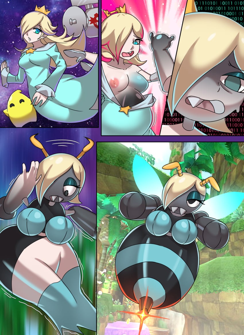 badnik brain_drain brainwashing buzz_bomber corruption erasethismail fangs female huge_breasts identity_death insect_abdomen luma mario_(series) princess_rosalina sonic_(series) stinger super_mario_galaxy transformation