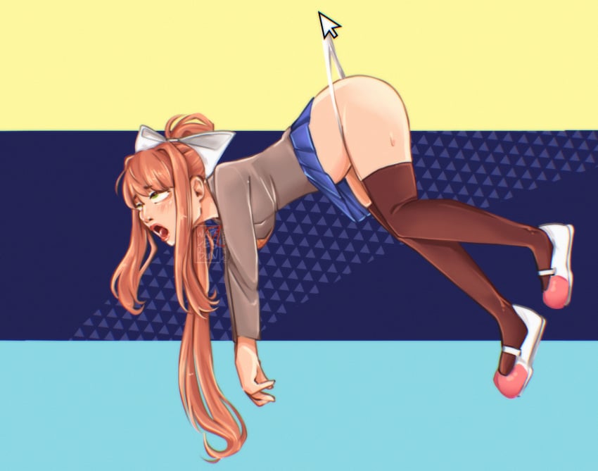 dumb_face eyes_rolling_back manhandled monika_(doki_doki_literature_club) panties villainess wedgie wedgied_female