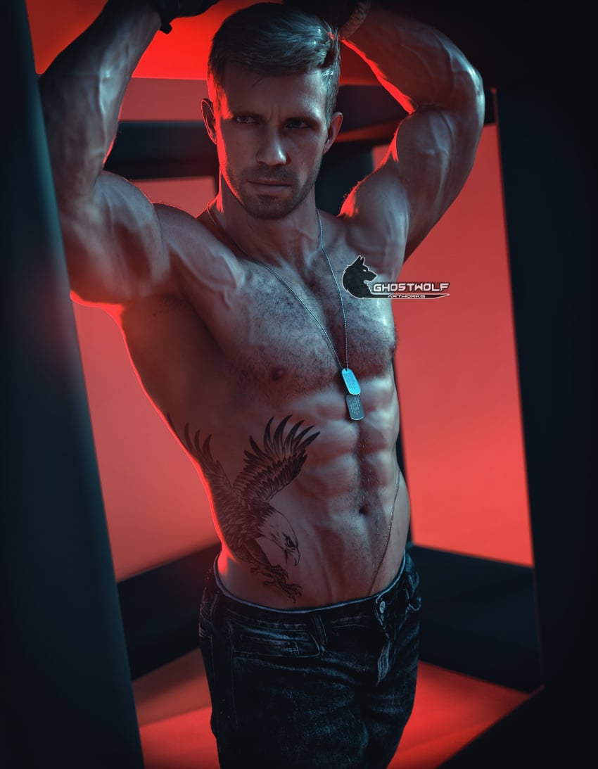 3d abs activision arms_over_head call_of_duty call_of_duty_modern_warfare_2_(2022) ghostwolf hairy hairy_chest hairy_male jeans male male_focus male_only male_pov manly masculine muscular muscular_male no_visible_genitalia pectorals phillip_graves shirtless shirtless_male short_hair solo_male tattoo tattooed_male veiny_muscles