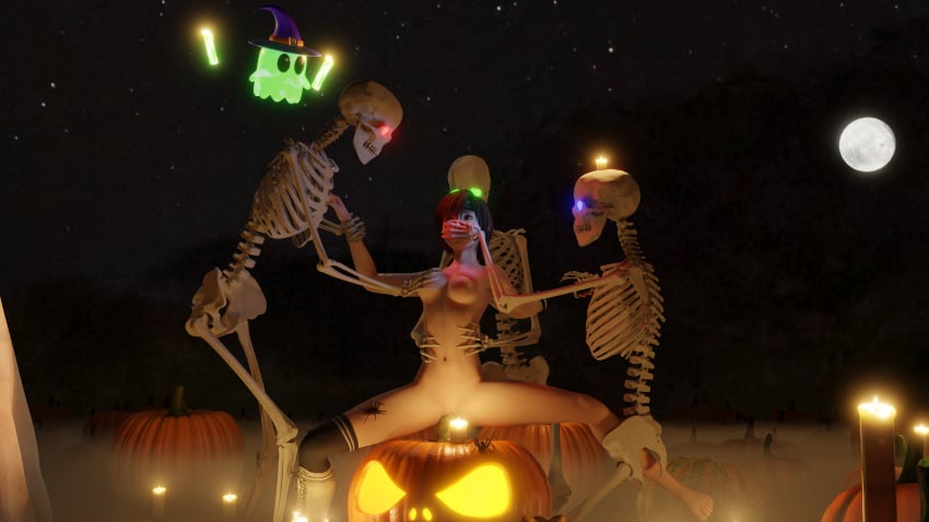 3d bondage d34db33f field final_fantasy final_fantasy_vii girl halloween held_down night pumpkin pumpkin_patch rape restrained skeleton spooky yuffie_kisaragi