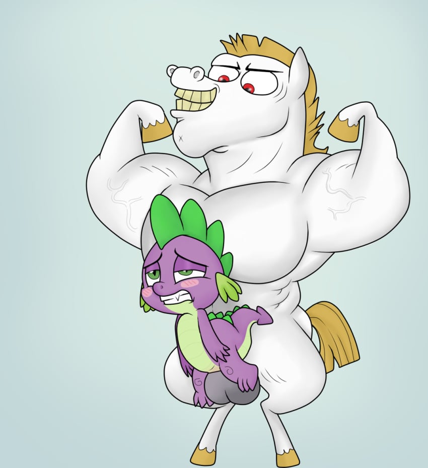 anthro anthro_on_feral bulk_biceps_(mlp) dragon equid equine feral friendship_is_magic fur green_body green_eyes green_skin hasbro hooves horse male male/male male_only mammal mohawk muscular my_little_pony pegasus pony purple_body purple_skin red_eyes slit slit_penetration smile spike_(mlp) spikes unknown_artist white_body white_fur zoophilia