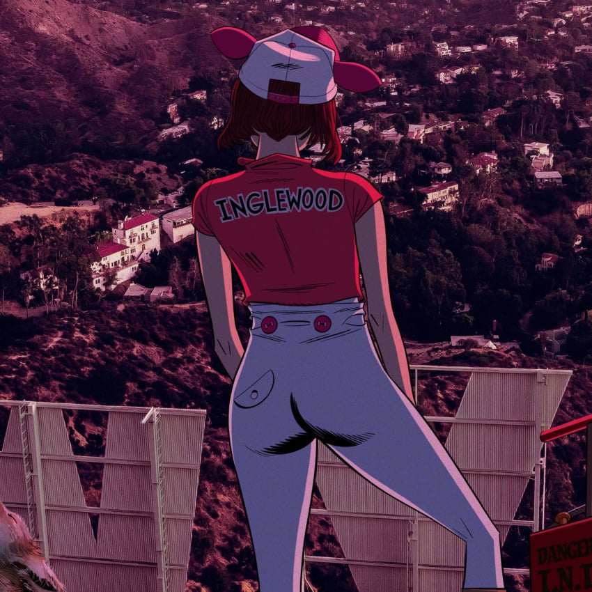 asian asian_female ass ass_focus back_view behind behind_view female gorillaz jamie_hewlett noodle_(cracker_island) noodle_(gorillaz) official_art white_jeans why1girls