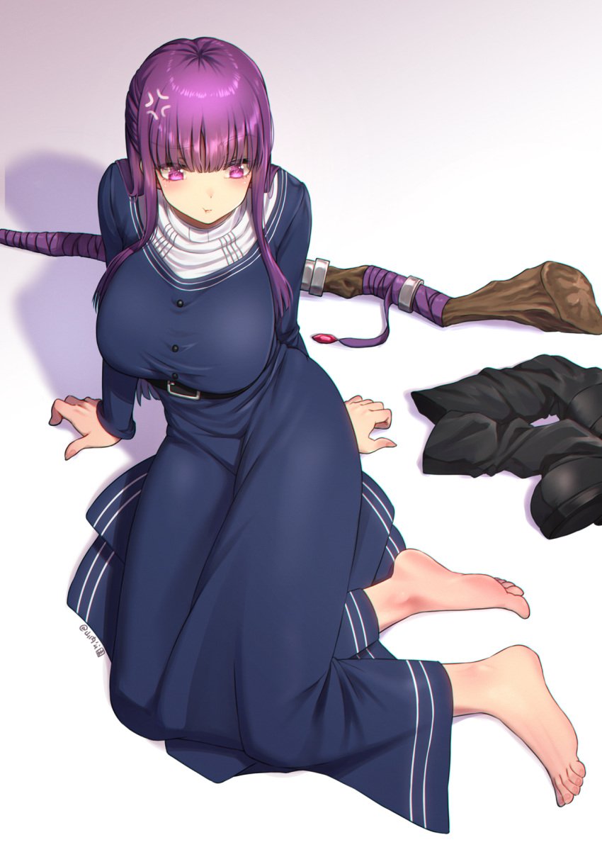 1girls angry angry_face ankle ankles artist_name artist_signature bangs bare_soles barefoot belt belt_buckle blue_dress blush boots boots_removed breasts buttons clothed_breasts dark_blue_dress dress eyelashes feet feet_fetish feet_focus female fern_(sousou_no_frieren) foot_fetish foot_focus fringe hands hi_res high_resolution highres large_breasts long_dress long_hair mage magenta_eyes magenta_hair magic_staff nose pink_eyes pout pouting pouty_lips purple_eyes purple_hair shoes shoes_off shoes_removed sitting sitting_on_floor sitting_on_ground skirt sleeves sleeves_past_wrists soles solo solo_female solo_focus sousou_no_frieren staff tight_clothing tight_dress toes wizard yamauchi_(conan-comy)