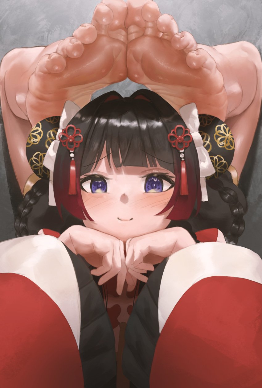 1girls barefoot blush feet feet_up female female_only foot_fetish looking_at_viewer nijisanji pov pov_eye_contact pov_feet rito_(ritoxiaying) soles toes tsukino_mito viewed_from_above virtual_youtuber