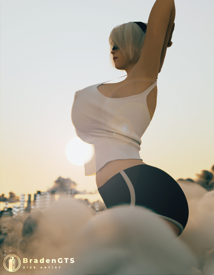 1girls 3d ass big_ass big_breasts blindfold bradengts breasts clothed clothing female female_only giantess hairband huge_ass huge_breasts light-skinned_female light_skin macro nier nier:_automata short_hair solo stretching white_hair yorha_2b