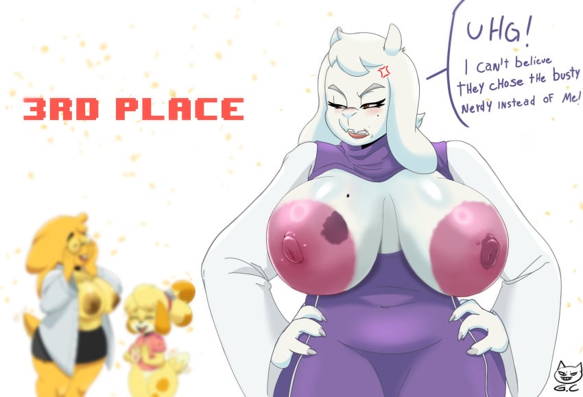 absurd_res alphys angry animal_crossing anthro areola big_areola big_breasts bovid breasts canid canine canis caprine domestic_dog female goat gomezcat hi_res huge_areola isabelle_(animal_crossing) mammal markings mature_female milf montgomery_glands nintendo nipples reptile scalie toriel undertale_(series)