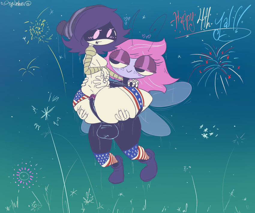 1futa 1girls 4th_of_july american_flag big_penis blush breasts breasts_out buttjob crossover disney duo erection female fireworks flying futa futa_on_female futanari glitch_productions huge_ass insects kneesocks maggie_pesky murder_drones purple_hair robot robot_girl self_upload socks the_buzz_on_maggie thick_ass thick_penis thick_thighs thigh_highs toyslasher uzi_(murder_drones) white_body wide_hips wings