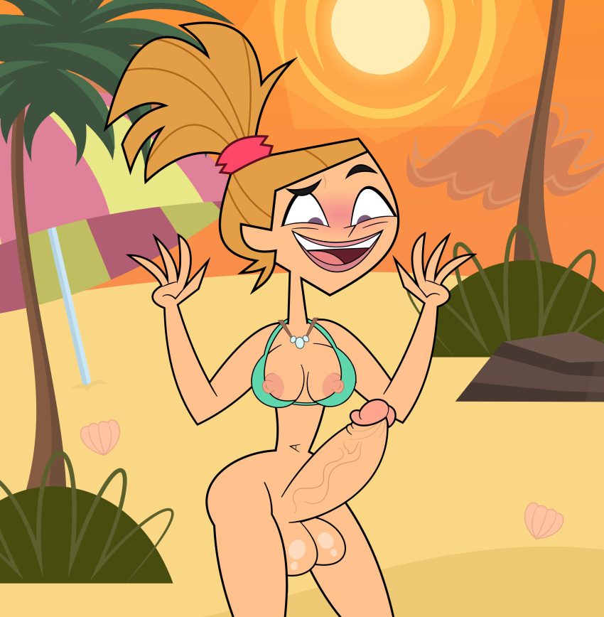 1futa 2023 areolae balls big_balls breasts clothed clothing dickgirl erection furry futa_only futanari hi_res huge_cock human julia_(tdi) light-skinned_futanari light_skin mostly_nude nipples pennsatucky solo standing tagme total_drama_island total_drama_island_(2023)