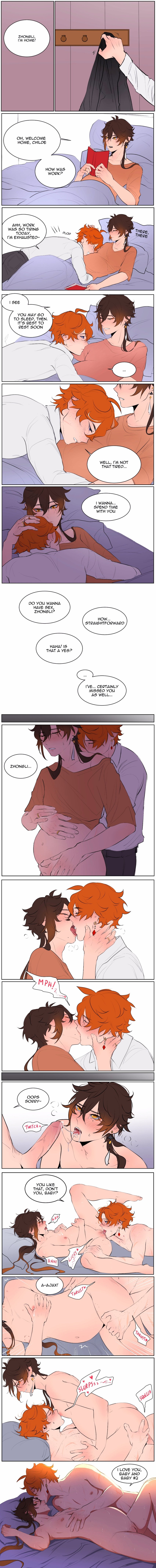 2boys blush breast_sucking breastfeeding childe_(genshin_impact) cuntboy cuntboy_penetrated english_text forehead_kiss genshin_impact heavy_breathing implied_fellatio intersex lactating lactation leg_raise male male_lactation male_penetrating male_pregnancy moaning multiple_boys nsfw_neptu on_bed oral pregnant pregnant_belly pregnant_cuntboy pregnant_male pregnant_sex sex spread_legs tartaglia_(genshin_impact) thrust_lines uncensored vertical_comic wholesome yaoi zhongli_(genshin_impact)